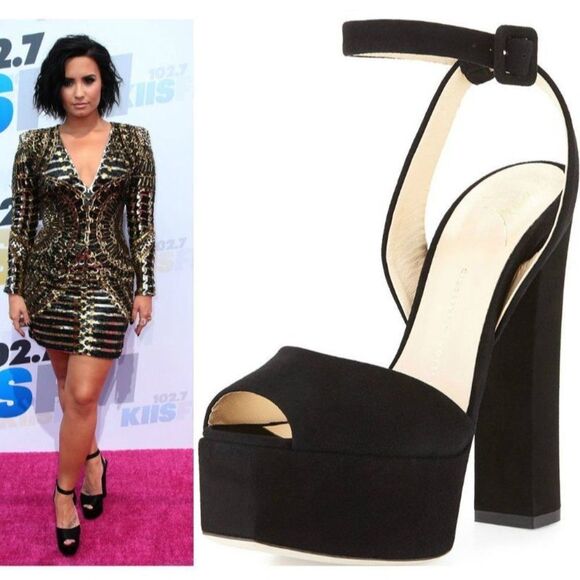 GIUSEPPE ZANOTTI Lavinia Glitter Leather Platform Heeled Sandals Size IT37.5 - Picture 6 of 16